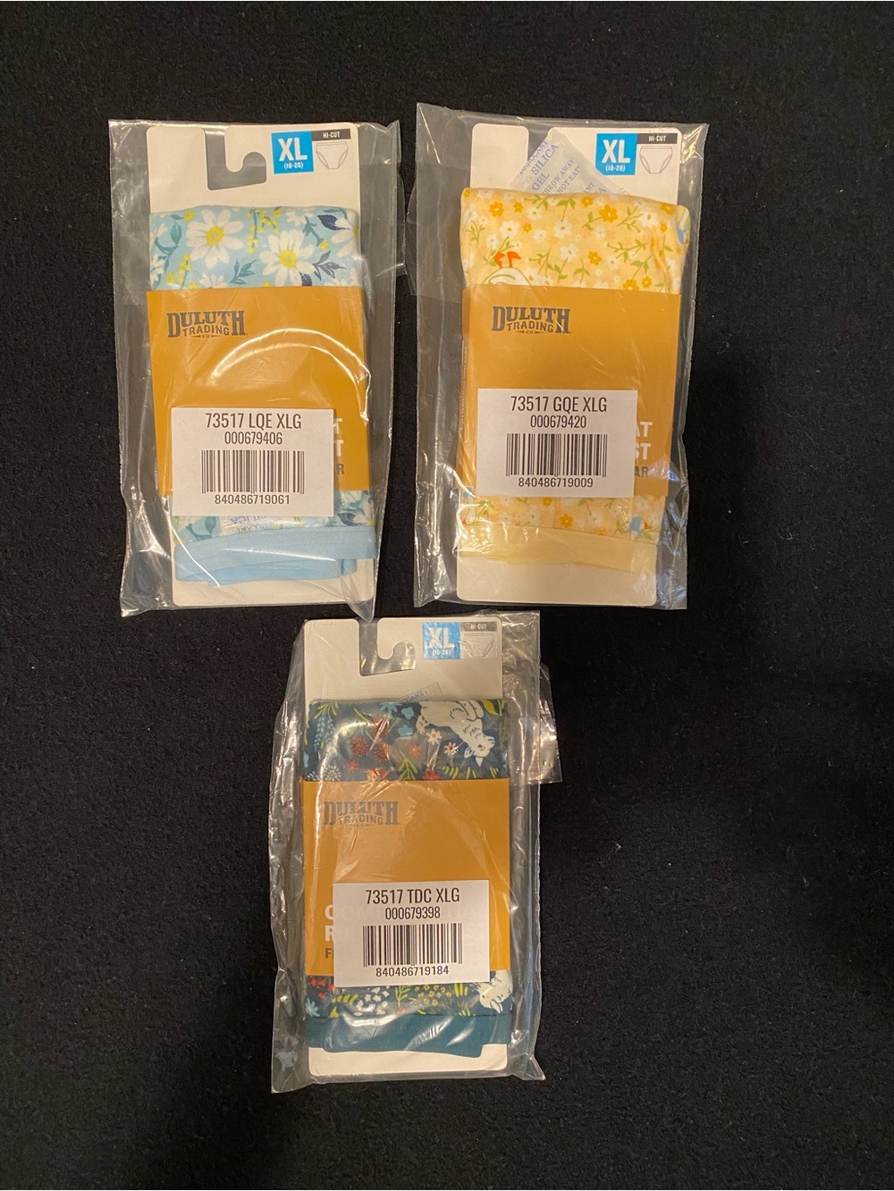 Women’s Duluth Trading Co Floral Hi-Cut Briefs Trio in Blue, Yellow, Teal 3 pack
